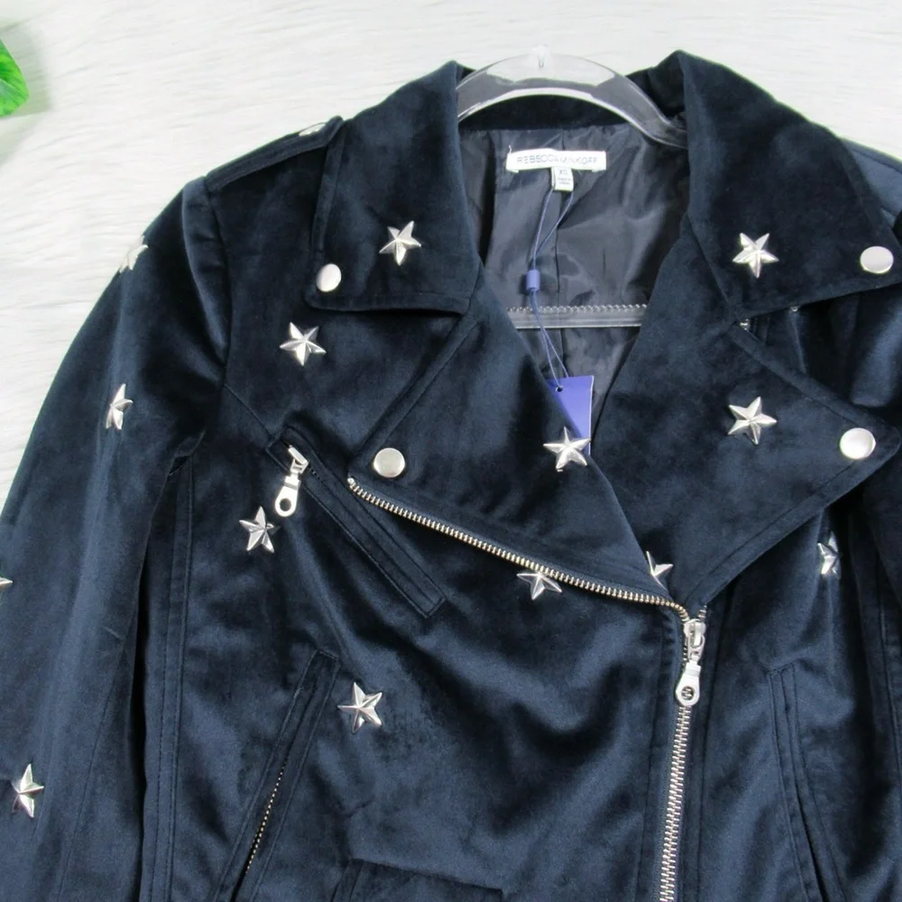 REBECCA MINKOFF Wes Star-Studded Velour Moto Jacket Women's Size XS